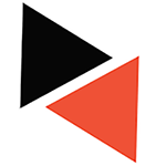 A logo featuring two triangles, one black pointing right and one red pointing left, connected at their tips.