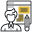 A person with a browser window featuring text and a pencil, symbolizing content writing or editing.