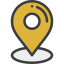 A yellow map pin icon with a circular base, indicating a specific location or point of interest.
