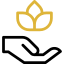 An icon showing an open hand with a golden plant sprout or leaf growing above it.