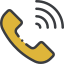 A yellow phone receiver with wavy lines indicating it is ringing.