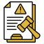 Document with warning symbol and gavel, representing legal notice, compliance, or law enforcement.