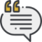 A speech bubble containing lines of text and quotation marks, signifying a quote or feedback.