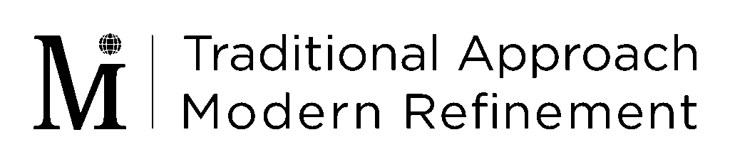 A logo featuring a stylized "M" with a globe, and the text "Traditional Approach Modern Refinement".