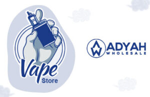 "Vape Store" logo with a hand holding a vape, next to "Adyah Wholesale" logo.