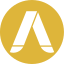 A gold circular icon containing a white, stylized, upward-pointing "A" or abstract archway.